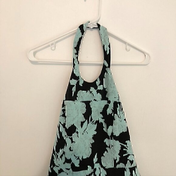 PARKER Leona Dress Aqua Blue Black Jacquard Textured Floral Halter Cutout Back S - Picture 3 of 12